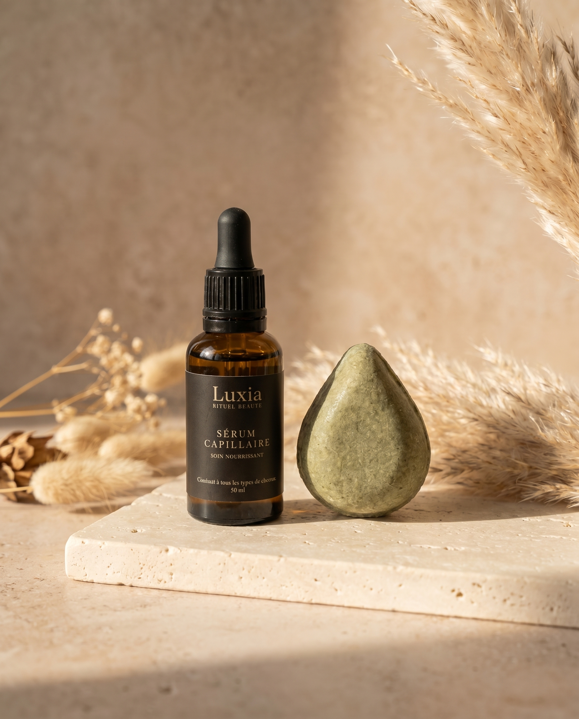 Duo capillaire Luxia — sérum capillaire et shampooing solide